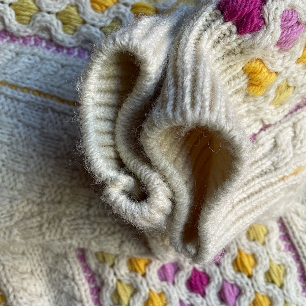 Free People X Mad Brown Knitwear Recycled Sweater/Jumper Cream/Pink/Yellow SZ OS - Picture 9 of 15